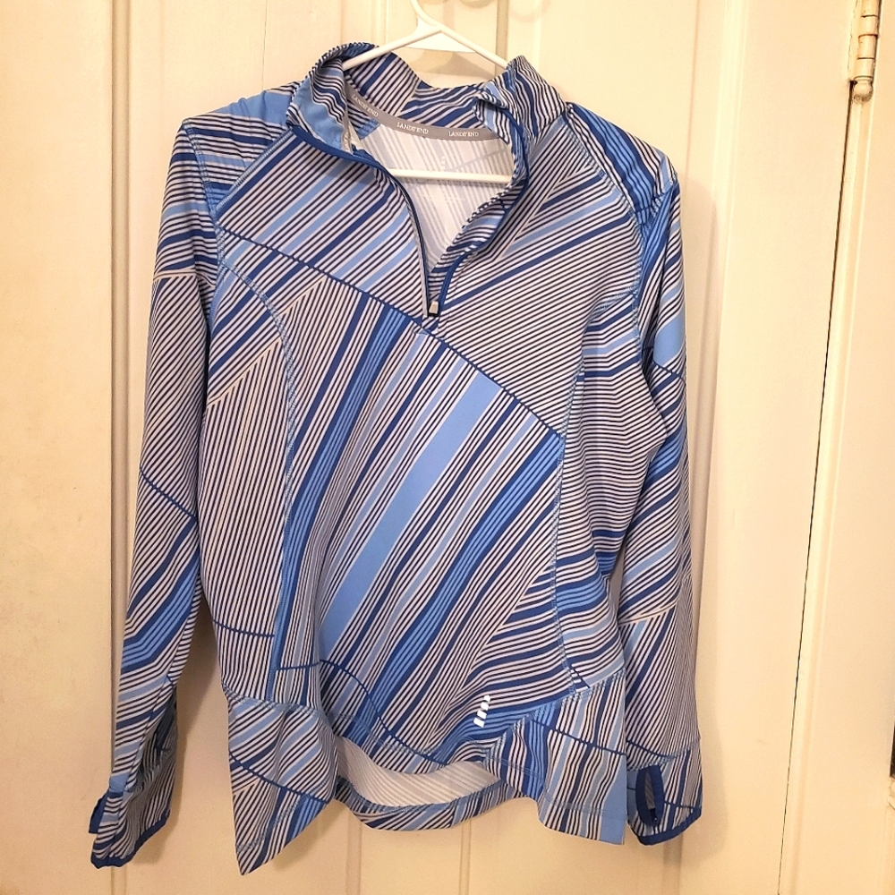 Lands End Blue Striped Long Sleeve Outdoor Top